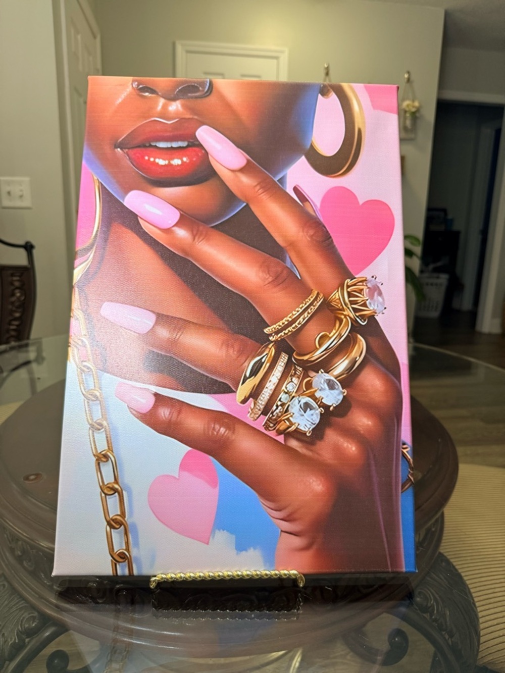 Gold Stackable Statement Rings Art with Pink Accents